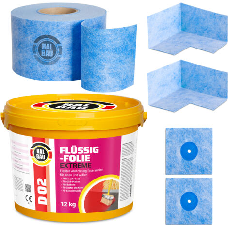 HALBAU Dichtset für Duschabdichtung Bad Abdichtung Dichtband Flüssigfolie 12kg H316