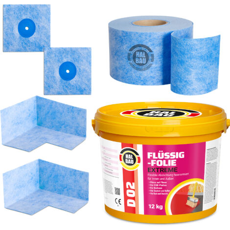 HALBAU Dichtset für Duschabdichtung Bad Abdichtung Dichtband Flüssigfolie 12kg H317
