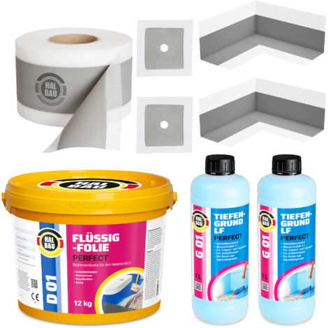 HALBAU Dichtset für Duschabdichtung Bad Abdichtung Dichtband Flüssigfolie 12kg H37
