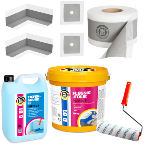 HALBAU Dichtset für Duschabdichtung Bad Abdichtung Dichtband Flüssigfolie 20kg H41