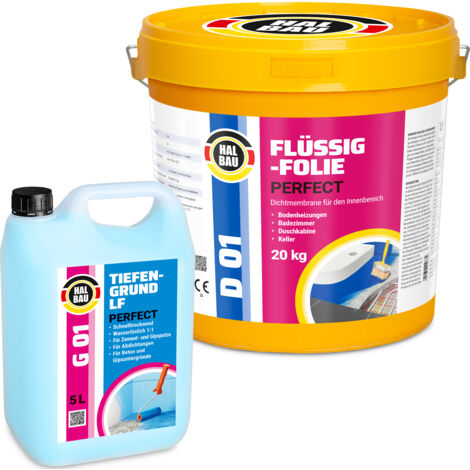 HALBAU Dichtset für Duschabdichtung Bad Abdichtung Dichtband Flüssigfolie 20kg H43