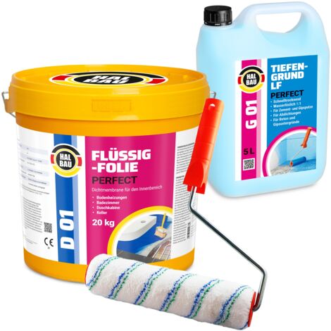 HALBAU Dichtset für Duschabdichtung Bad Abdichtung Dichtband Flüssigfolie 20kg H444