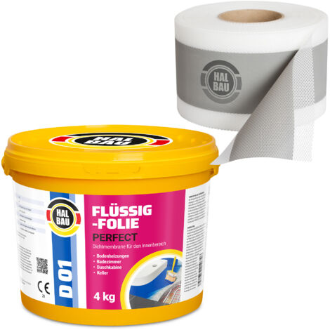 HALBAU Dichtset für Duschabdichtung Bad Abdichtung Dichtband Flüssigfolie 4kg H01