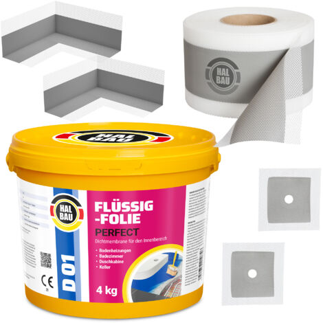 HALBAU Dichtset für Duschabdichtung Bad Abdichtung Dichtband Flüssigfolie 4kg H02