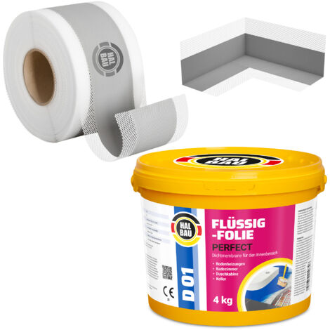 HALBAU Dichtset für Duschabdichtung Bad Abdichtung Dichtband Flüssigfolie 4kg H05