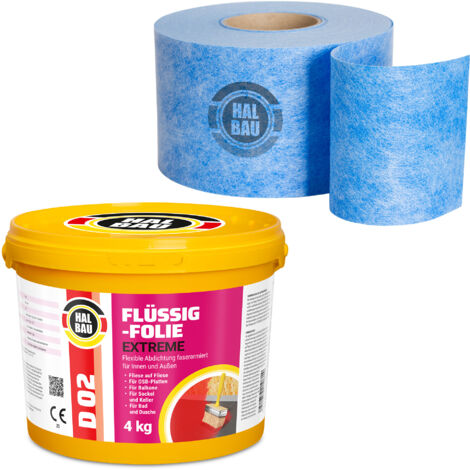 HALBAU Dichtset für Duschabdichtung Bad Abdichtung Dichtband Flüssigfolie 4kg H301