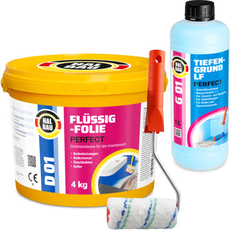 HALBAU Dichtset für Duschabdichtung Bad Abdichtung Dichtband Flüssigfolie 4kg H407