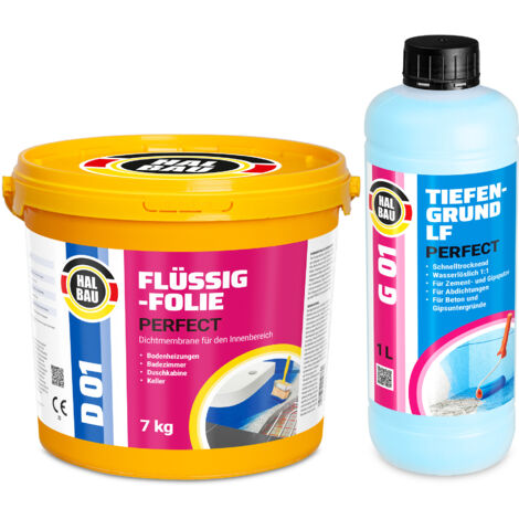 HALBAU Dichtset für Duschabdichtung Bad Abdichtung Dichtband Flüssigfolie 7kg H09