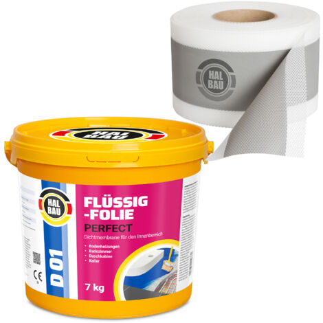 HALBAU Dichtset für Duschabdichtung Bad Abdichtung Dichtband Flüssigfolie 7kg H10