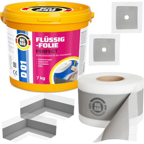 HALBAU Dichtset für Duschabdichtung Bad Abdichtung Dichtband Flüssigfolie 7kg H12