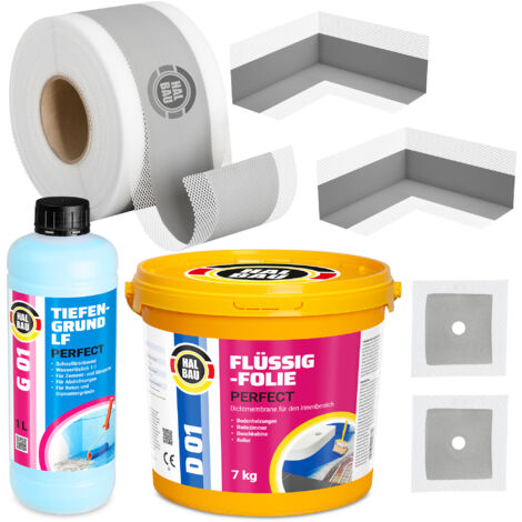 HALBAU Dichtset für Duschabdichtung Bad Abdichtung Dichtband Flüssigfolie 7kg H13