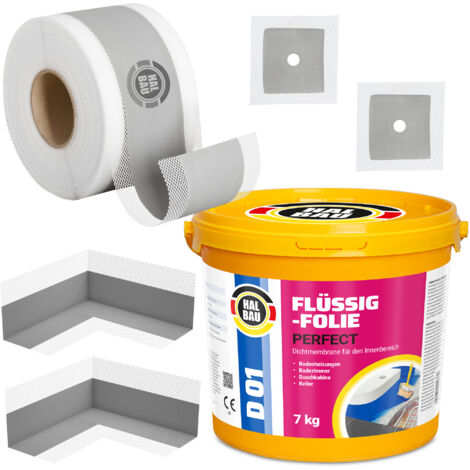HALBAU Dichtset für Duschabdichtung Bad Abdichtung Dichtband Flüssigfolie 7kg H16