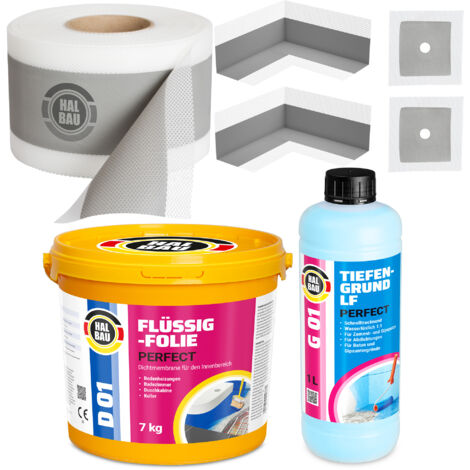 HALBAU Dichtset für Duschabdichtung Bad Abdichtung Dichtband Flüssigfolie 7kg H17