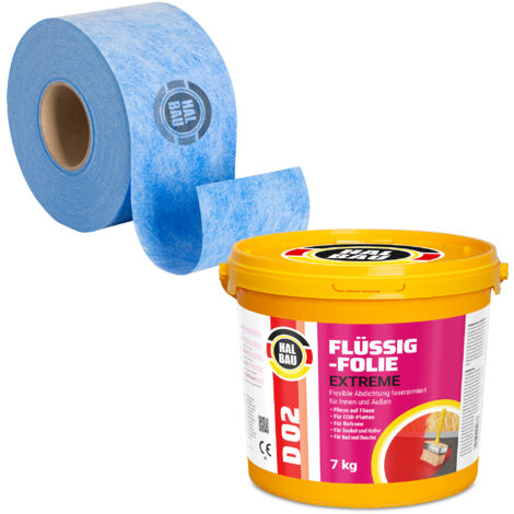 HALBAU Dichtset für Duschabdichtung Bad Abdichtung Dichtband Flüssigfolie 7kg H305