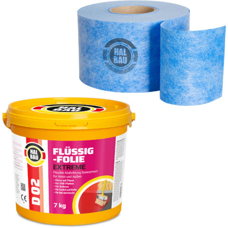 HALBAU Dichtset für Duschabdichtung Bad Abdichtung Dichtband Flüssigfolie 7kg H306