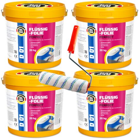 HALBAU Flüssigfolie Perfect Badabdichtung Dichtmembran Dichtfolie + Farbroller 25cm D01 - 80KG