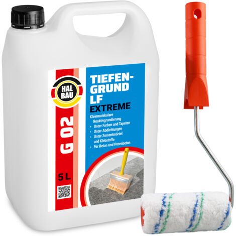 HALBAU Tiefengrund LF Extreme Kleinmolekulare Reaktivgrundierung G02 - 5L + Farbrolle 10cm