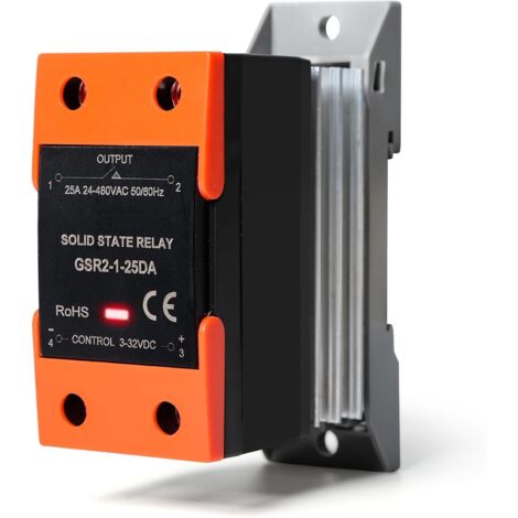 Halbleiterrelais GSR2-1 SSR-25DA, einphasiges DC-gesteuertes AC-Halbleiterrelais zur DIN-Schienenmontage mit Kühlkörper für die industrielle Automatisierung, 25DA