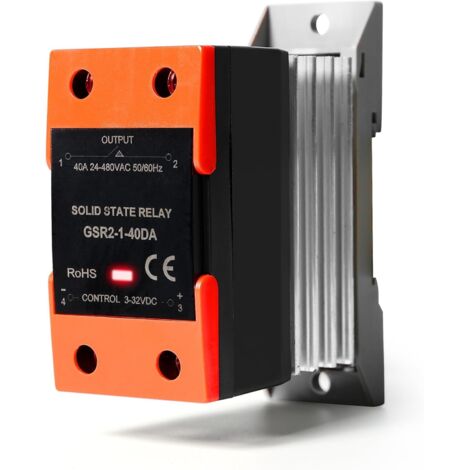 Halbleiterrelais GSR2-1 SSR-25DA, einphasiges DC-gesteuertes AC-Halbleiterrelais zur DIN-Schienenmontage mit Kühlkörper für die industrielle Automatisierung, 40 DA