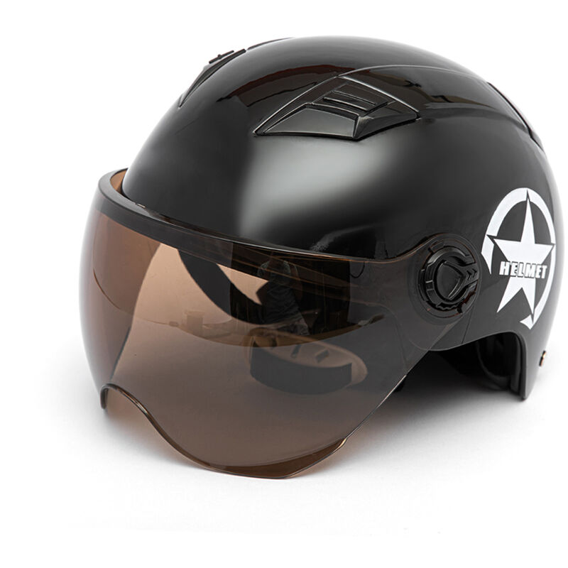 Image of Halboffener Motorradhelm, verstellbare Größe, Kopfschutzausrüstung, Unisex, Schwarz