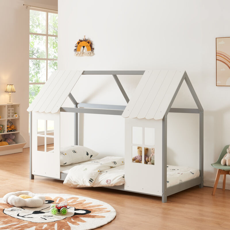 Halboffenes Kinderbett Tostedt 90x200cm Grau/weiß [en.casa]