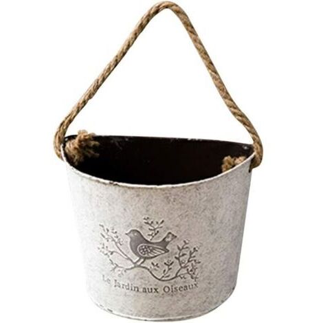 Halbrunde Metall-Pflanzgefäße Wandbehang Blumentopf Sukkulenten Pflanzgefäß mit Seil Wand Garten Hausdekoration (Weiß, 2er-Set)