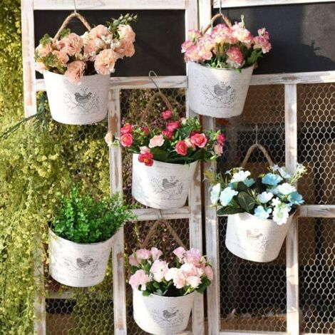 Halbrunde Metall-Pflanztöpfe, Wandbehang, Sukkulenten-Blumentopf mit Seil, Wandgarten-Heimdekoration (Weiß, 2er-Set)