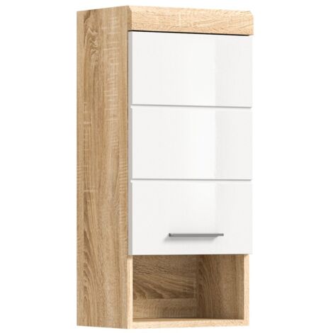 Halbsäule Badezimmerschrank RIDLEY – 1 Schublade und 1 Fach – Weiß und helles Eichenholz