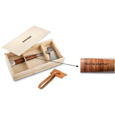 Halder Handbeil Lederschneidschutz Holzbox    Weil Du scharf bist    3555s003
