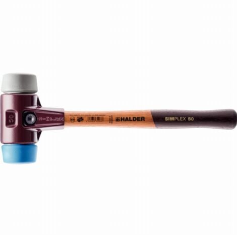 ERWIN HALDER KG Maillet à frappe amortie SIMPLEX longueur 350 mm D. de la tête 50 mm mi-dur bois TPE-soft, bleu/TPE-mid, gris
