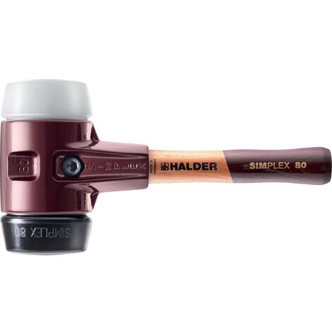 HALDER SIMPLEX Hammer Gefüllter Gummi / Superplastik mit Tempergussgehäuse und Holzstiel - D=80 mm - Extra kurzer Stiel - 3027.082