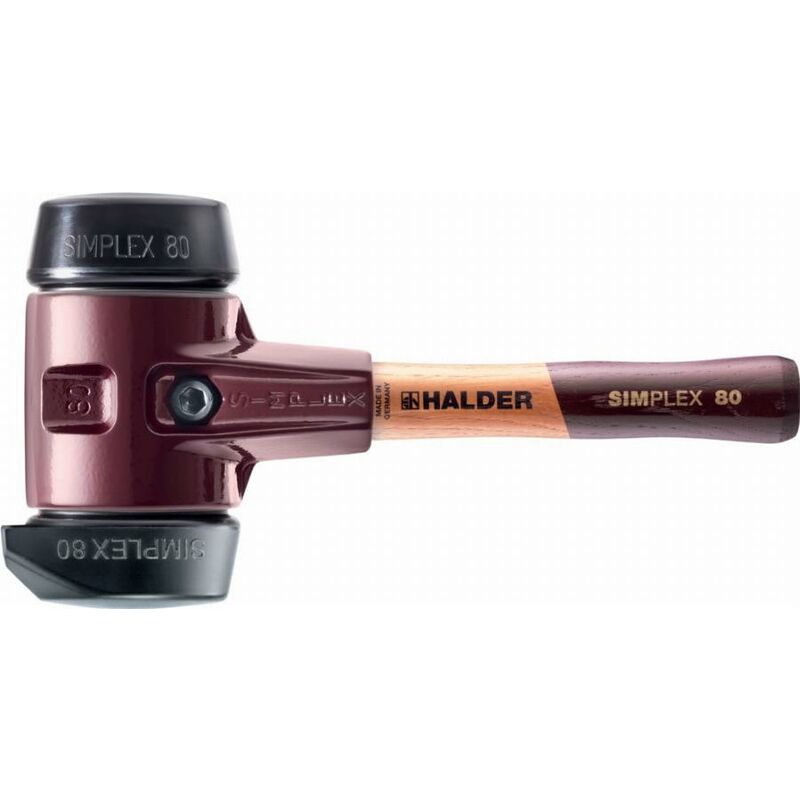 Image of HALDER SIMPLEX Mazza in gomma, con piede integrato / con corpo in ferro malleabile e manico in legno di alta qualità - D=80 mm - Manico extra corto