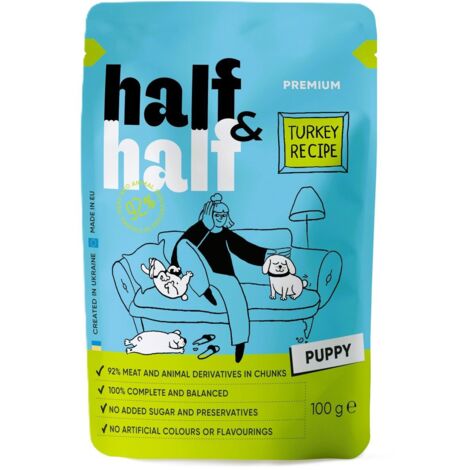 Half&Half  Nassfutter für Welpen  100g Beutel – Truthahn in Soße