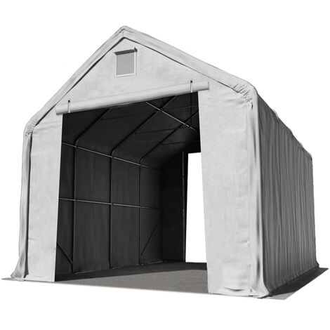 Hall hangar de stockage 5 x 10 m / hauteur de côté 3m tente industrielle avec bâche PVC ignifugé env. 720g/m² gris - Gris