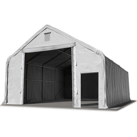Hall hangar de stockage 8 x 16 m / hauteur de côté 3m tente industrielle avec bâche PVC ignifugé env. 720g/m² gris - Gris