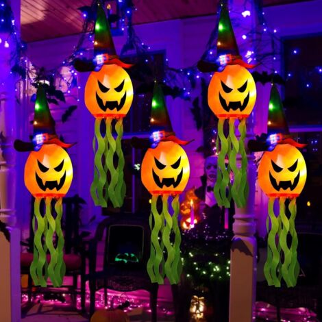 Halloween Anhänger Bunte Licht 2060cm 5 Hexe Hut Kürbis Ornamente Leuchtende Licht Hof Terrasse Garten