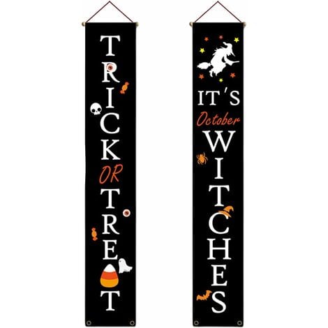 Halloween Banners, Halloween Trick Or Treat for Outdoor Halloween Door Couplet Decoration