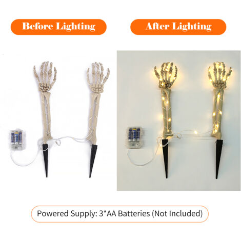 Halloween-Beleuchtung [2er-Pack 1,5 m LED-Skeletthand] Wasserdicht, batteriebetrieben, 48 LEDs – sorgt für eine gruselige und festliche Atmosphäre bei Gartenpartys(138 Personen)