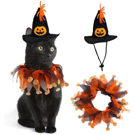 Halloween Collar Hat Set For Pet Dog Cat Head Bone Pattern Hat Funny Cosplay Dress Up Decoration For Holiday Party