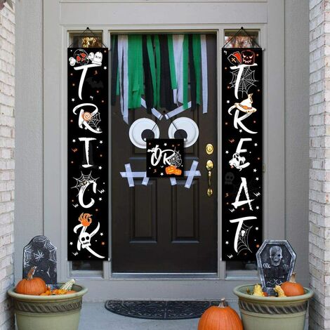 Halloween Decoration Couplet, Outdoor Halloween Decorations, 3 Pieces Colorful Trick or Treat Halloween Banner Set with Spider Pumpkin Ghosts for Home Office Garden Portal Front Door Decorations