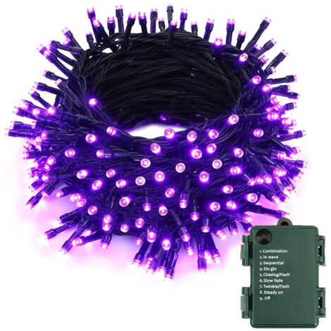 Halloween Décoration Extérieur, 10M 100 LED Violet Guirlandes Lumineuses Noël 8 Modes Étanche Batterie Intérieur Guirlandes de Sapin de Noël pour Jardin Clôture Cour Mariage Festival Chambre