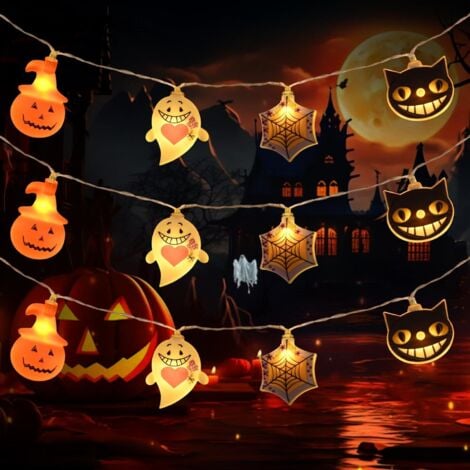 Halloween Deko Halloween Lichterkette 3 Meter 20 LED, Halloween Kürbis Geist Spinnennetz Lichterkette Batteriebetrieben, Halloween Dekoration für Innen und Außen, Garten, Party