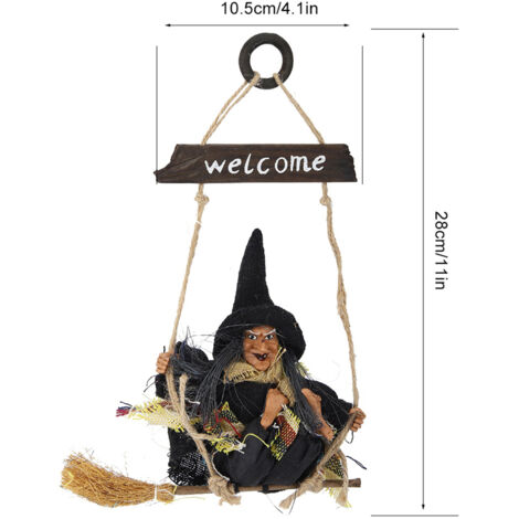 Halloween-Dekoration: Fliegende Hexe mit Harzbesen [28 cm/Schwarz]