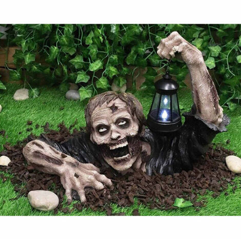 Halloween-Dekorationen mit Sternenmotiv – Kriechender Zombie mit LED-Laterne, Zombie-Statue mit Lampe