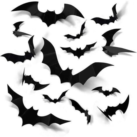 Halloween-Dekorationen – Schwarze Spinnenaufkleber – 3D-Fledermäuse – Partydeko – Dekorative Wandaufkleber – 12 + 28 Stück