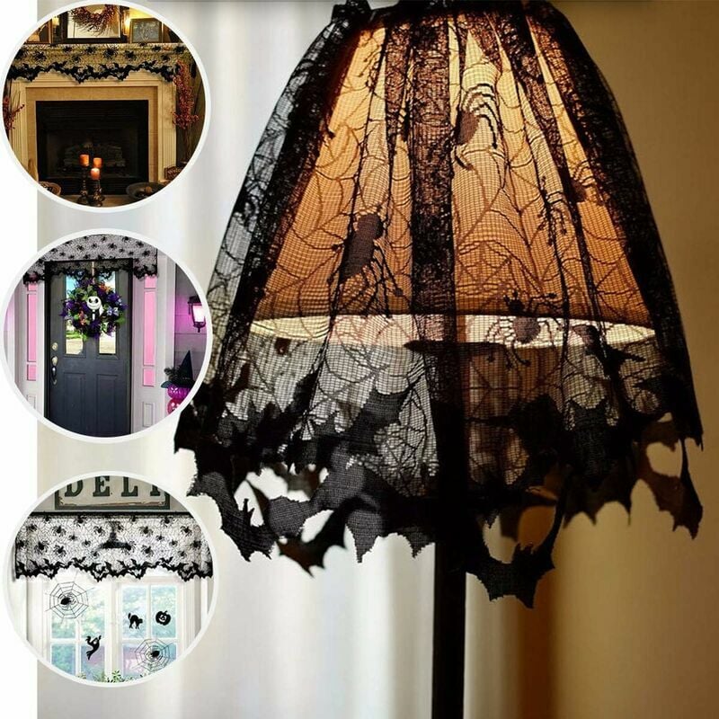 Halloween Dentelle Halloween Décorations Abat-Jour Coque Halloween Décor Noir Toile d'araignée Halloween Dentelle pour Halloween Lampe Décorations de