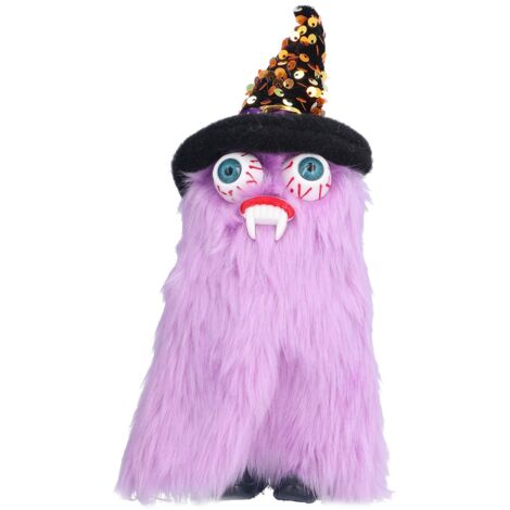 Halloween Dolls Ornament Halloween Plush Gnome with Witch Hat and Vampires Tooth for Halloween DecorationsPurple