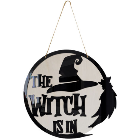 Halloween Door Sign Witch Wooden Hanging Sign for Front Door Wooden Wall Decor for Halloween Home Party Outdoor