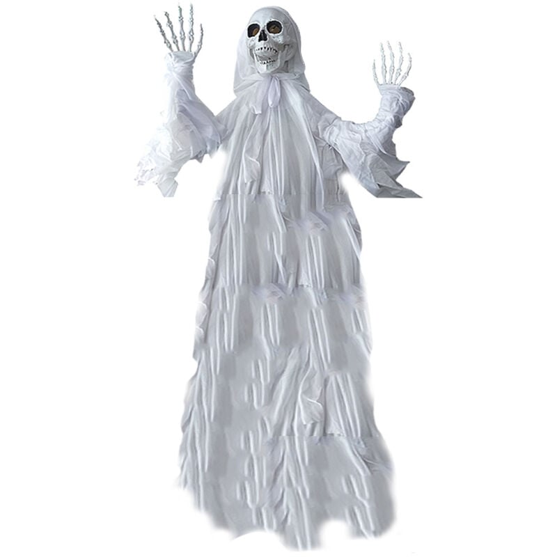 Cosedacasa - Halloween effetto fantasma teschio occhi rossi luminoso e suono paura scheletro mani maschera vestito bianco festa party Spettrale