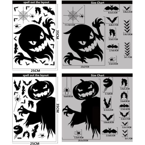 Halloween-Fensteraufkleber, 4 Bögen Halloween-Aufkleber, Heimdekoration, Halloween-Partydekoration, Tür-, Fenster-, Badezimmer-Aufkleber (statisch haftend)